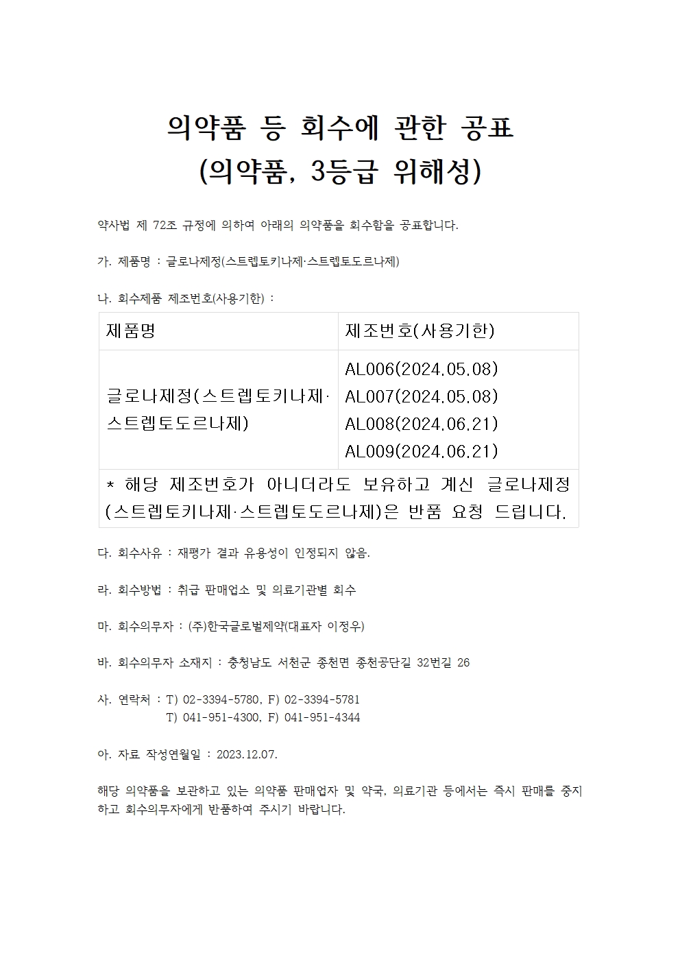 의약품_등_회수에_관한_공표_글로나제정001.jpg